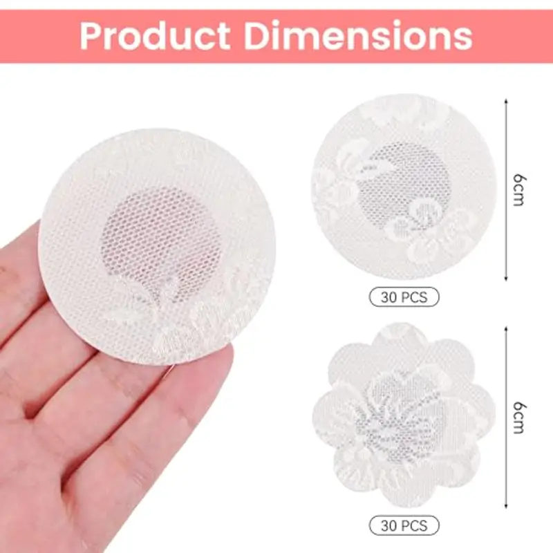 Leikedun 60 Pezzi Copricapezzoli Invisibili Adesivi Monouso per Capezzoli da Donna, Seno Capezzolo Copre Petalo Capezzolo Petalo USA e Getta per Donne Ragazze Festa - Fiore, Rotondo (Bianco-Pizzo) miniatura 2