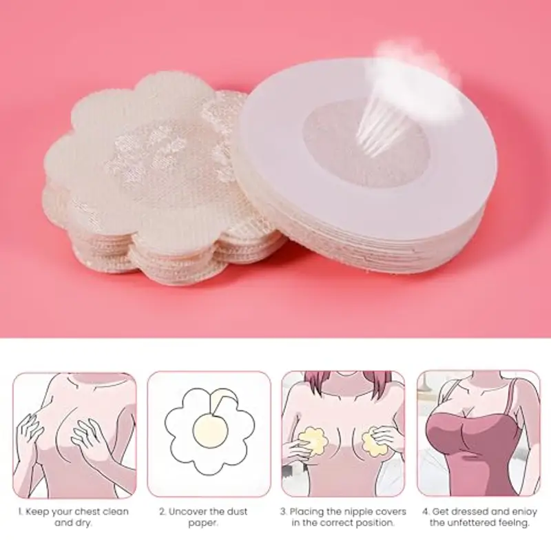 Leikedun 60 Pezzi Copricapezzoli Invisibili Adesivi Monouso per Capezzoli da Donna, Seno Capezzolo Copre Petalo Capezzolo Petalo USA e Getta per Donne Ragazze Festa - Fiore, Rotondo (Bianco-Pizzo) miniatura 3