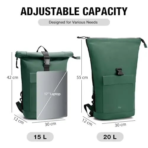 Lekeinchi Zaino Donna Impermeabile, Elegante Casual Zaino Rolltop per 17" PC portatili, Grande Espandibile Backpack da miniatura 3