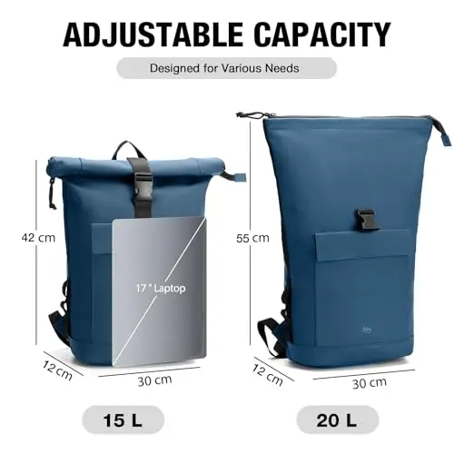 Lekeinchi Zaino Donna Uomo, Zaino Rolltop Impermeabile Uomo per 17" Laptop, Elegante Casual Backpack da Viaggio miniatura 3