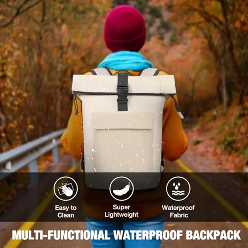 Lekeinchi Zaino Donna Uomo, Zaino Rolltop Impermeabile Uomo per 17" Laptop, Elegante Casual Backpack da Viaggio, Espandibile Backpack per la Scuola, per Università, Lavoro miniatura 2