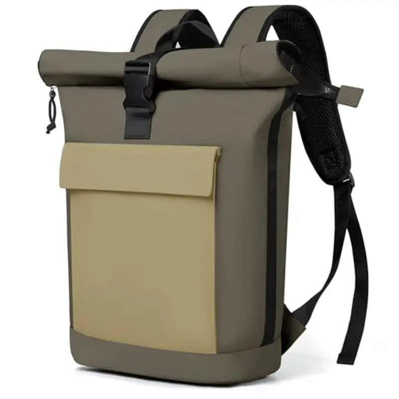 Lekeinchi Zaino Donna Uomo, Zaino Rolltop Impermeabile Uomo per 17" Laptop, Elegante Casual Backpack da Viaggio, Espandibile Backpack per la Scuola, per Università, Lavoro, Verde