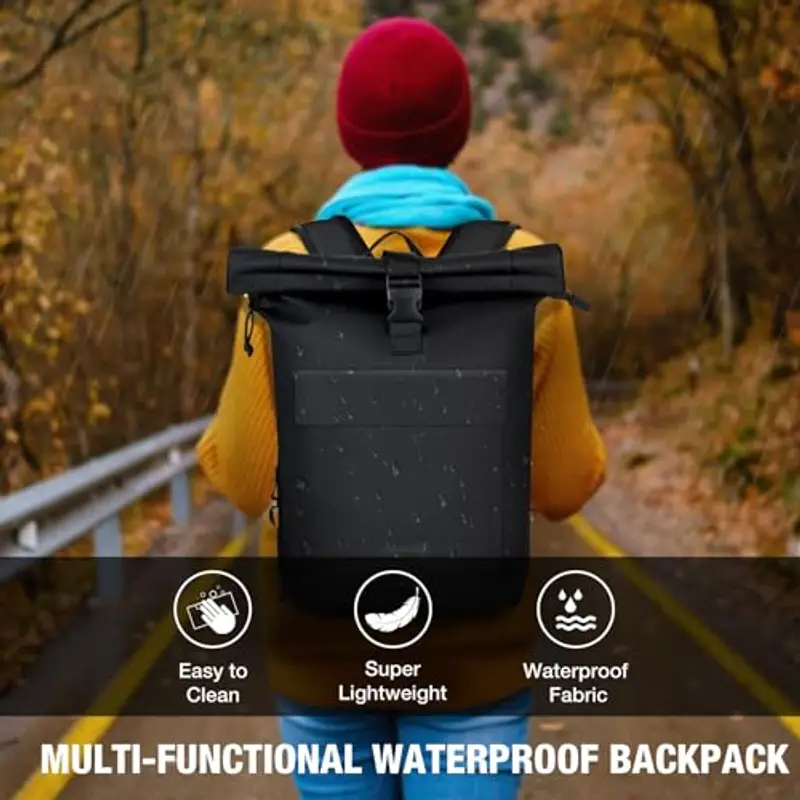 Lekeinchi Zaino Donna Uomo, Zaino Rolltop Impermeabile Uomo per 17" Laptop, Elegante Casual Backpack da Viaggio, Espandibile Zaino per la Scuola, per Università, Lavoro, Nero miniatura 2