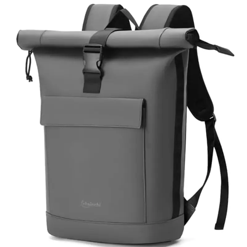 Lekeinchi Zaino Impermeabile Uomo, Zaino Rolltop Impermeabile Donna per 17" Laptop, Elegante Casual Backpack da Viaggio, Espandibile Zaino per la Scuola, per Università, Lavoro, Grigio