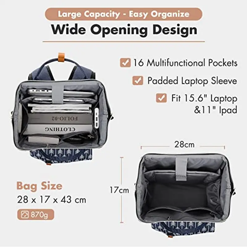 Lekesky Zaino Donna, Multiuso Backpack Porta PC 15.6 Pollici con Borsa Antifurto, Impermeabile Zaino Lavoro Laptop Elegante per Viaggio, Ufficio, Università, Blu miniatura 2