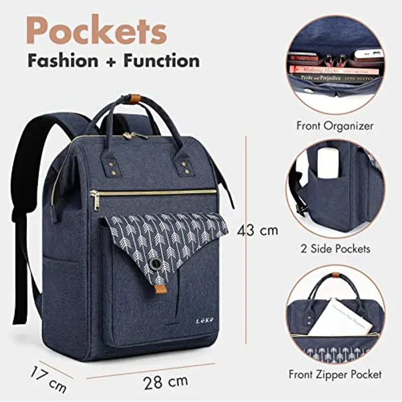 Lekesky Zaino Donna, Multiuso Backpack Porta PC 15.6 Pollici con Borsa Antifurto, Impermeabile Zaino Lavoro Laptop Elegante per Viaggio, Ufficio, Università, Blu miniatura 3