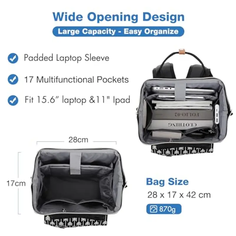 Lekesky Zaino Donna, Multiuso Backpack Porta PC 15.6 Pollici con Borsa Antifurto, Impermeabile Zaino Lavoro Laptop Elegante per Viaggio, Ufficio, Università, Nero miniatura 2