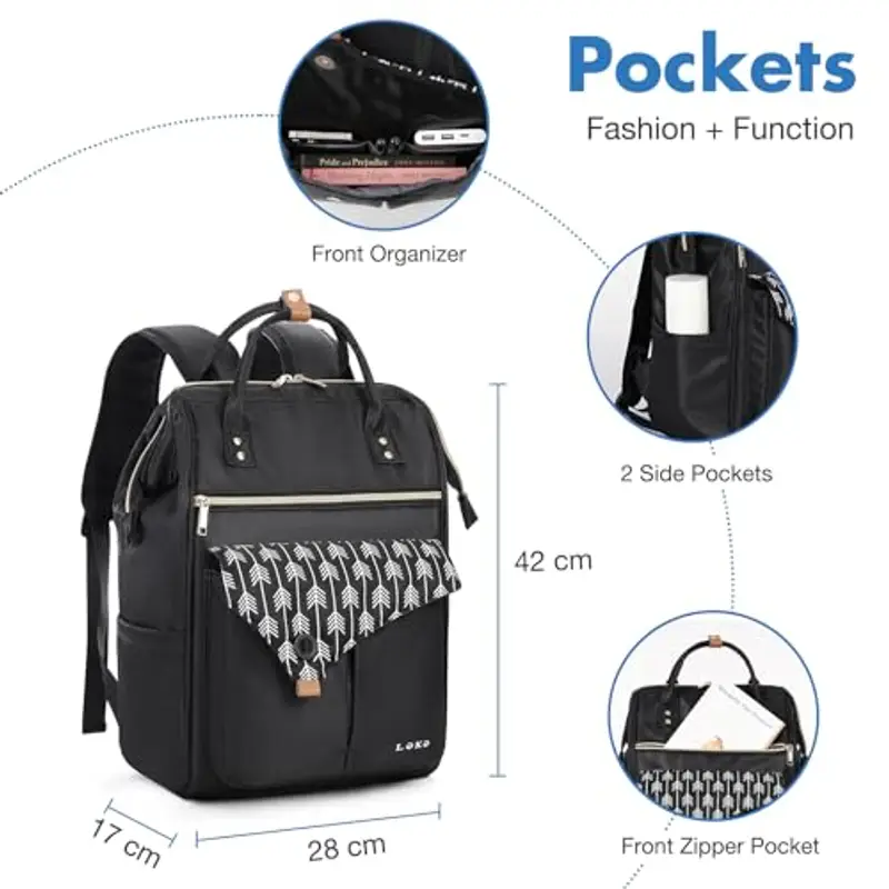 Lekesky Zaino Donna, Multiuso Backpack Porta PC 15.6 Pollici con Borsa Antifurto, Impermeabile Zaino Lavoro Laptop Elegante per Viaggio, Ufficio, Università, Nero miniatura 3