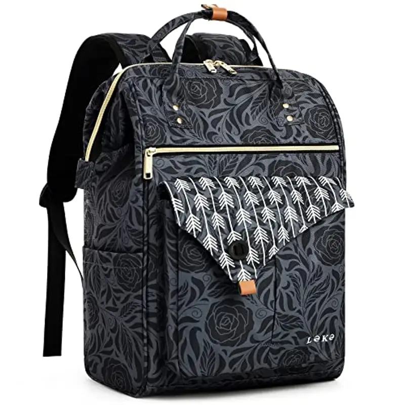 Lekesky Zaino Donna, Multiuso Zaino Porta PC Donna 15.6 Pollici con Borsa Antifurto, Impermeabile Zaino Lavoro Laptop Donna Elegante per Viaggio, Ufficio, Università, Stampa Rosa