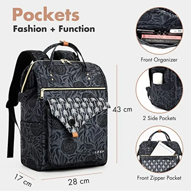 Lekesky Zaino Donna, Multiuso Zaino Porta PC Donna 15.6 Pollici con Borsa Antifurto, Impermeabile Zaino Lavoro Laptop Donna Elegante per Viaggio, Ufficio, Università, Stampa Rosa miniatura 3