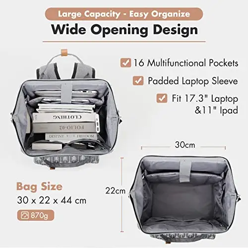 Lekesky Zaino Donna, Multiuso Zaino Porta PC Donna 17.3 Pollici con Borsa Antifurto, Impermeabile Zaino Lavoro Laptop miniatura 2