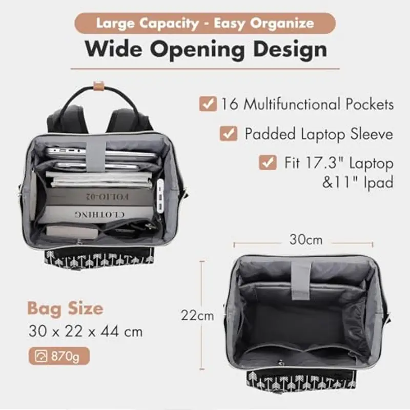 Lekesky Zaino Donna, Multiuso Zaino Porta PC Donna 17 Pollici con Borsa Antifurto, Impermeabile Zaino Lavoro Laptop Donna Elegante per Viaggio, Ufficio, Università, Nero miniatura 2