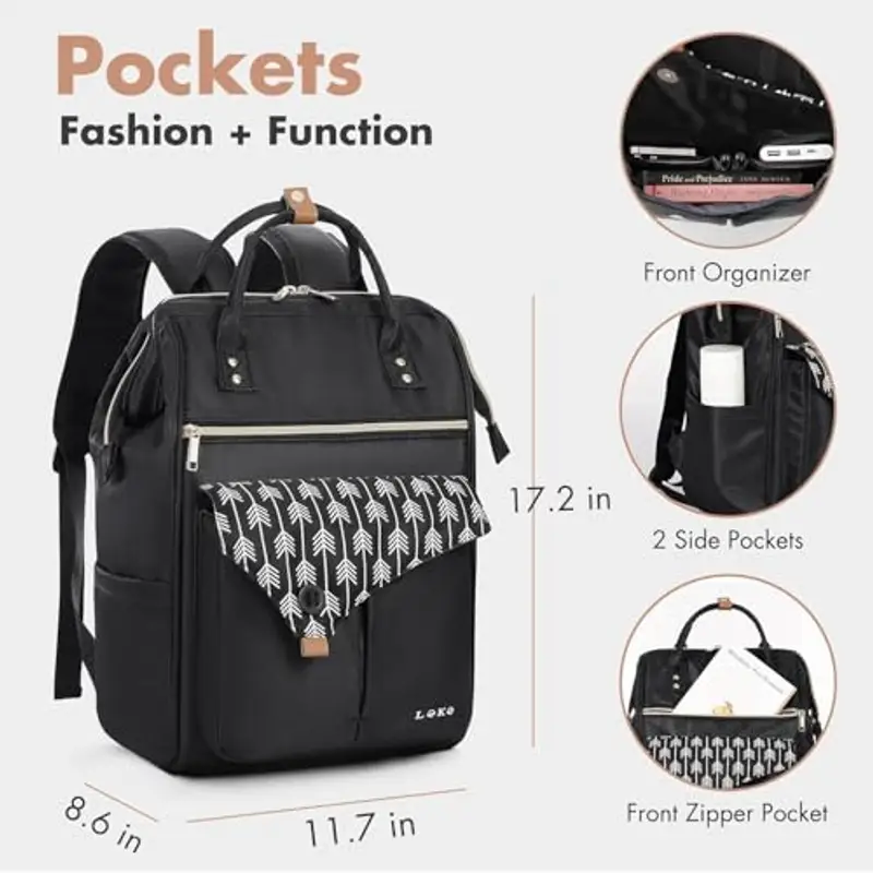 Lekesky Zaino Donna, Multiuso Zaino Porta PC Donna 17 Pollici con Borsa Antifurto, Impermeabile Zaino Lavoro Laptop Donna Elegante per Viaggio, Ufficio, Università, Nero miniatura 3