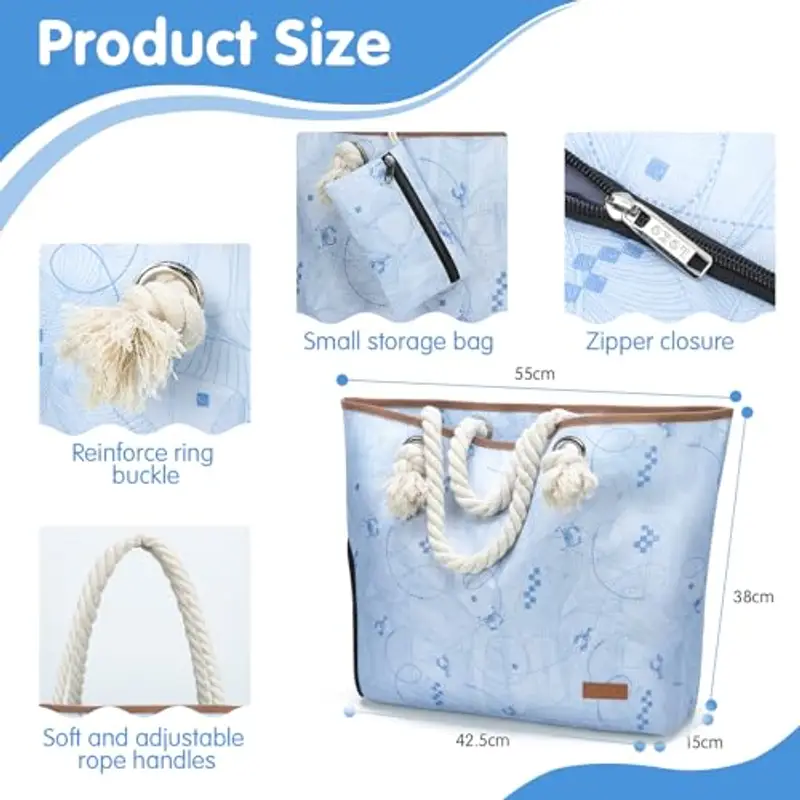 Lekespring Borsa Mare Donna 40L, Borsa Spiaggia Grande XXL Famiglia con Scomparto Scarpe Separato, Multifunzionale Borsa Spalla Shopper Bag Donna con Cerniera per Shopping Viaggio Sport, Biologia Marina miniatura 3