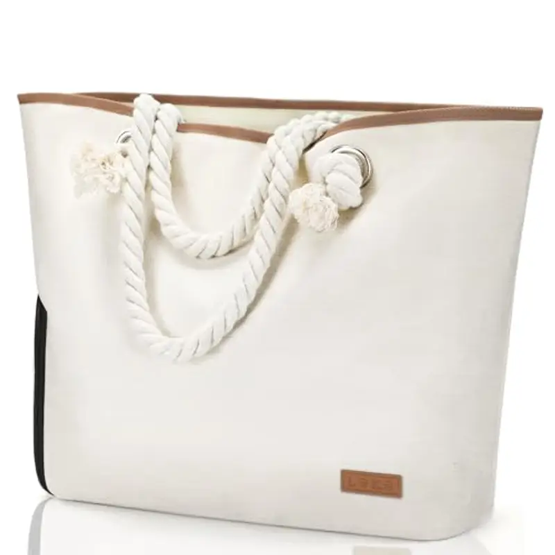 Lekespring Borsa Mare Donna Borsa Spiaggia Grande XXL Famiglia con Cerniera, Multifunzionale Borsa Spalla Donna Beach Tote Bag,Shopper Bag Donna Impermeabile per Shopping Viaggio Sportiva, Beige