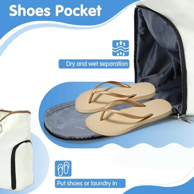 Lekespring Borsa Mare Donna Borsa Spiaggia Grande XXL Famiglia con Cerniera, Multifunzionale Borsa Spalla Donna Beach Tote Bag, Shopper Bag Donna Impermeabile per Shopping Viaggio Sportiva, Beige miniatura 3