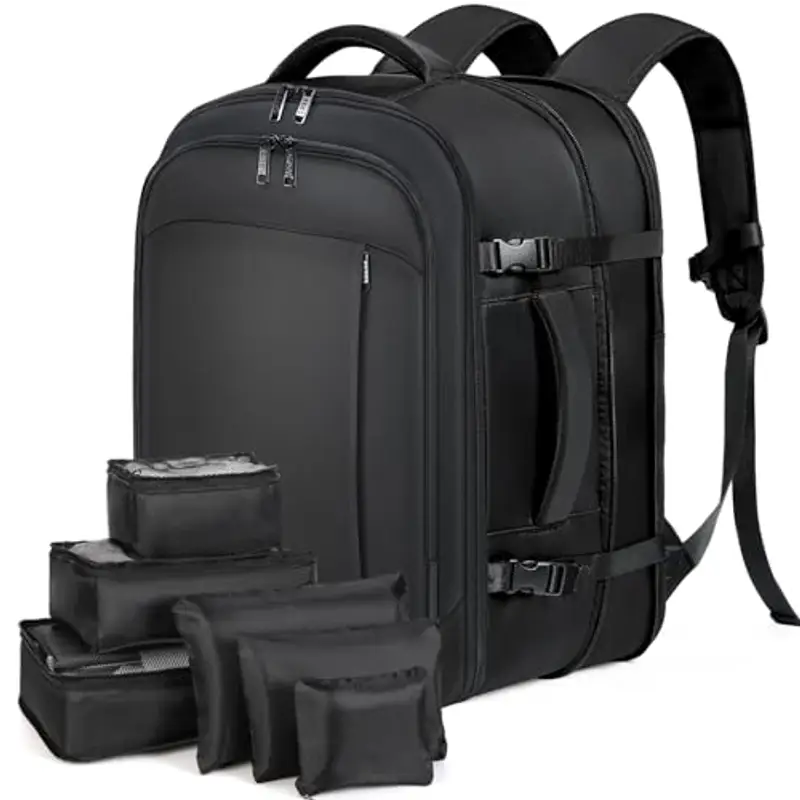 Lekespring Zaino Ryanair 45x28x32 Espandibile (40L-55L) da Viaggio per Donne e Uomini Bagaglio a Mano,Zaino Aereo con 6 Sacchetti Organizzatori,Borsa Cabina per Scuola D'affari Casual - Nero
