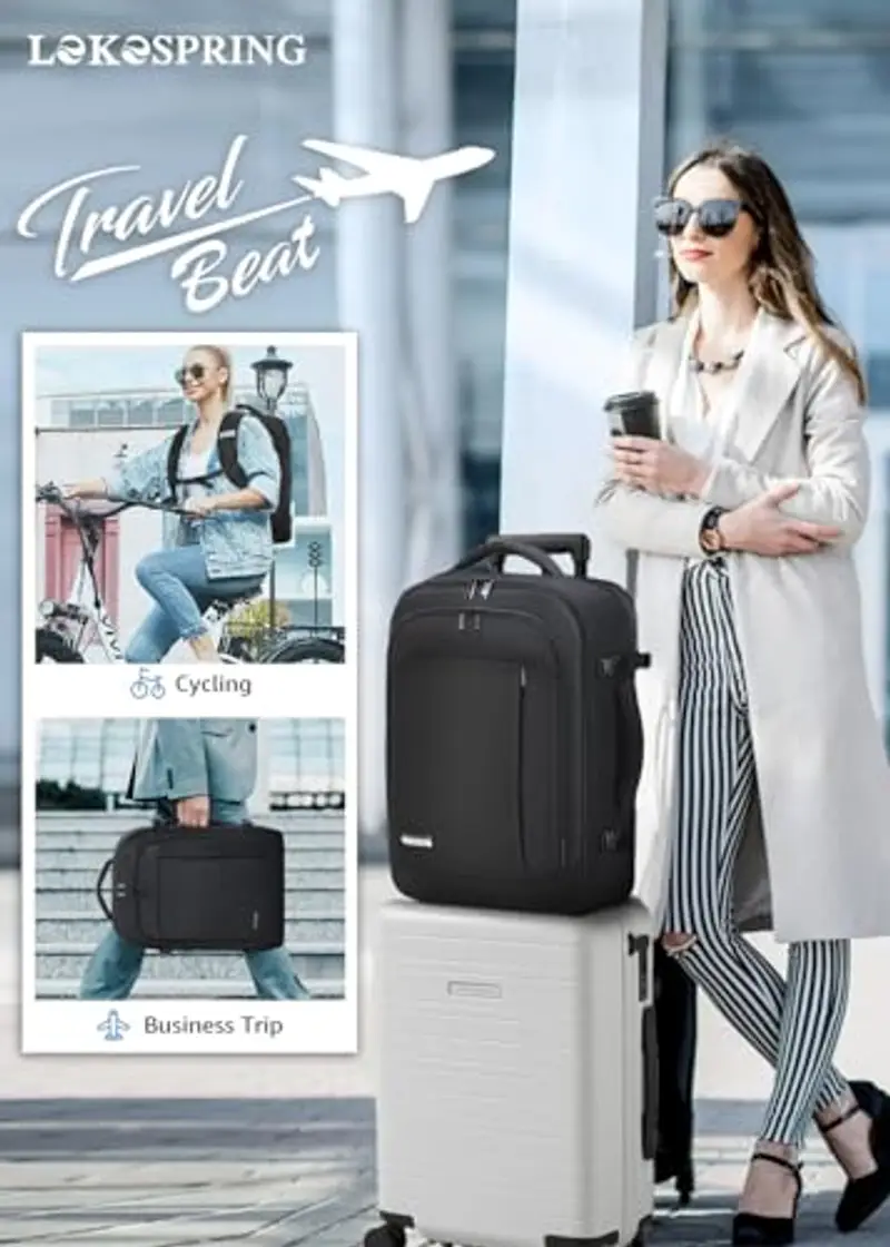 Lekespring Zaino Ryanair 45x28x32 Espandibile (40L-55L) da Viaggio per Donne e Uomini Bagaglio a Mano, Zaino Aereo con 6 Sacchetti Organizzatori, Borsa Cabina per Scuola D'affari Casual - Nero miniatura 2