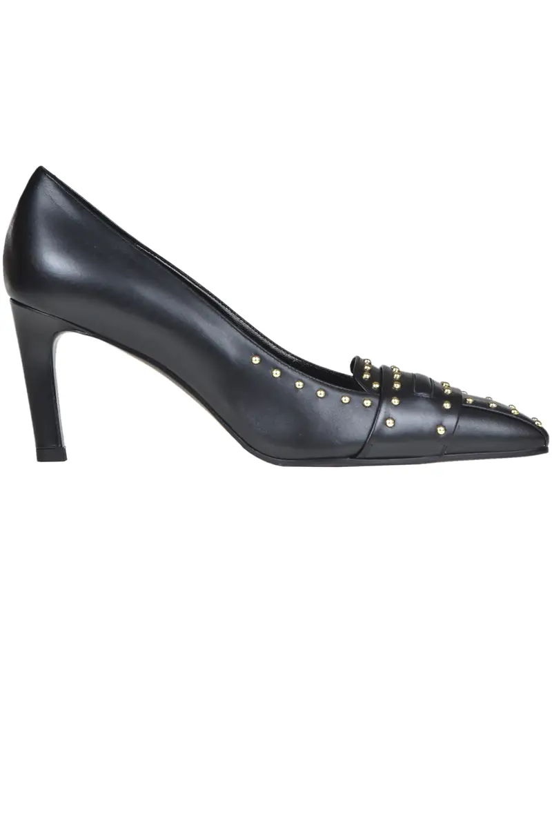 Decolletè in pelle con borchie Nero