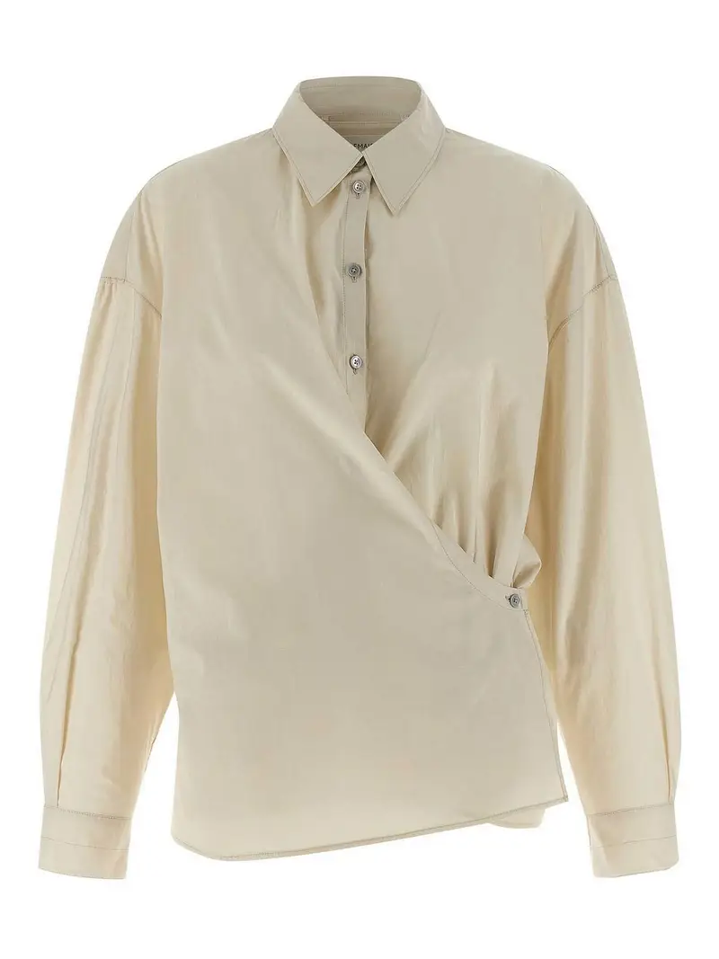 Camicia attorcigliata con colletto dritto Beige