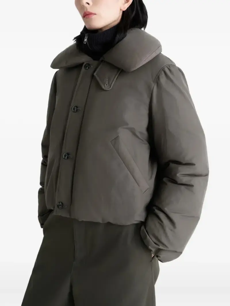 Lemaire Piumino corto marrone in misto lino e cotone miniatura 3