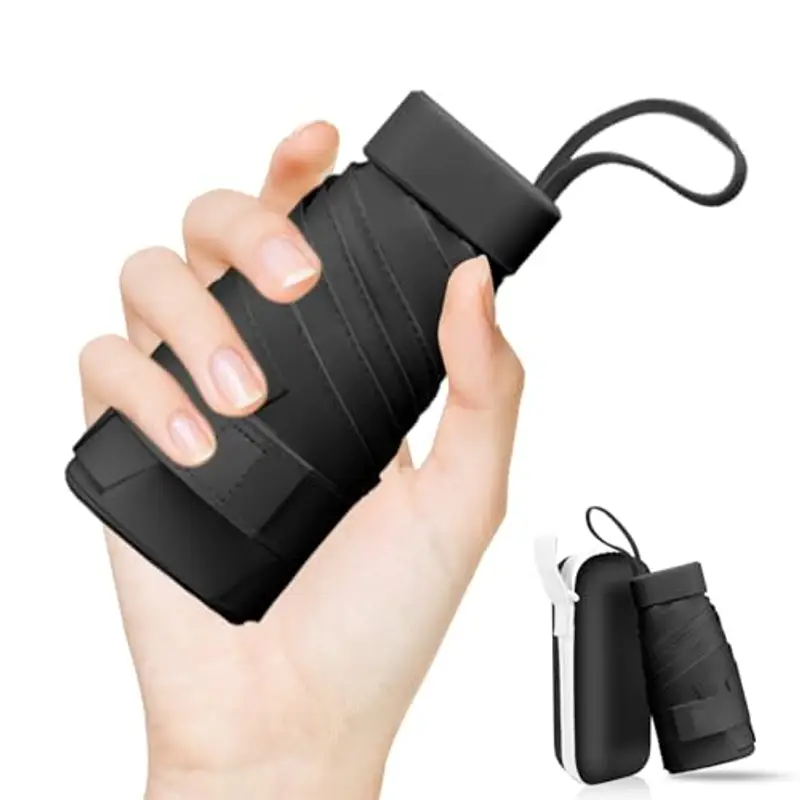 LENDOO Mini Ombrello Tascabile, Mini Ombrello Tascabile Anti UV UPF>50+ Ombrello con 6 nervature Pieghevole Rivestimento In Teflon 210T, Ombrello Da Sole/Pioggia, Portatile Leggero Compatto