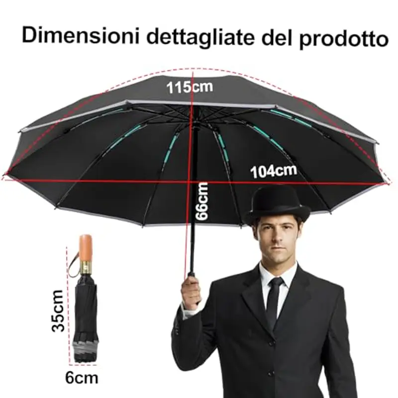 LENDOO Ombrello Antivento, Ombrello Inverso Automatico Resistente al Vento 10 Stecche Rinforzate per Uomo Donna miniatura 2