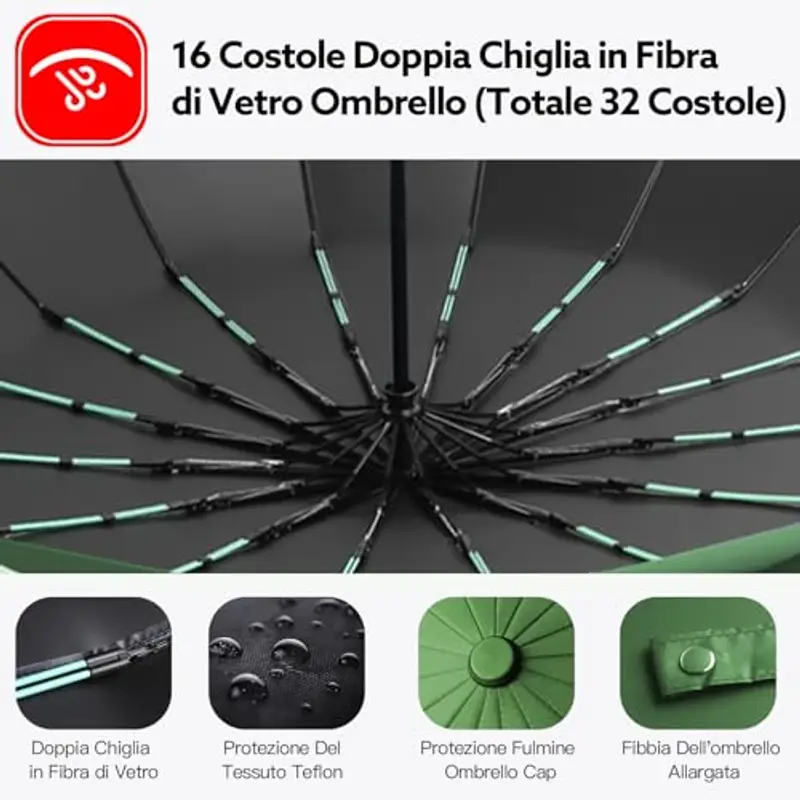 LENDOO Ombrello Pieghevole Antivento, Ombrello Automatico Ombrello Compatto Pieghevole a 16 Costole, Grande Ombrello Tascabile Con Apertura Automatica, Antivento Anti UV miniatura 3