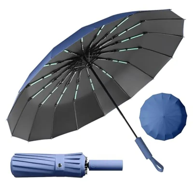LENDOO Ombrello Pieghevole Antivento,Ombrello Automatico Ombrello Compatto Pieghevole a 16 Costole, Grande Ombrello Tascabile Con Apertura Automatica, Antivento Anti UV