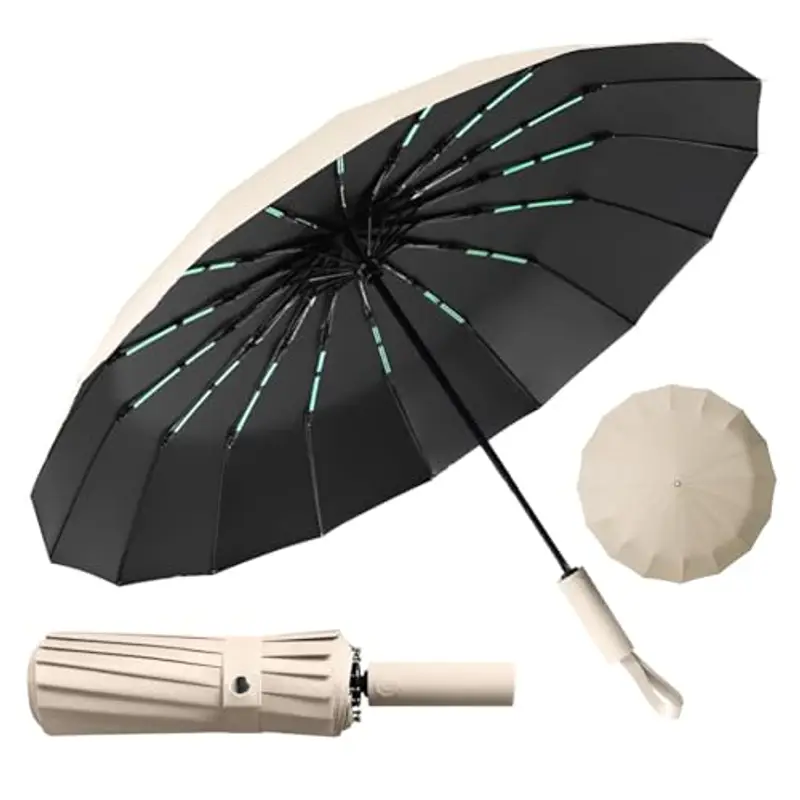 LENDOO Ombrello Pieghevole Antivento,Ombrello Automatico Ombrello Compatto Pieghevole a 16 Costole, Grande Ombrello Tascabile Con Apertura Automatica, Antivento Anti UV