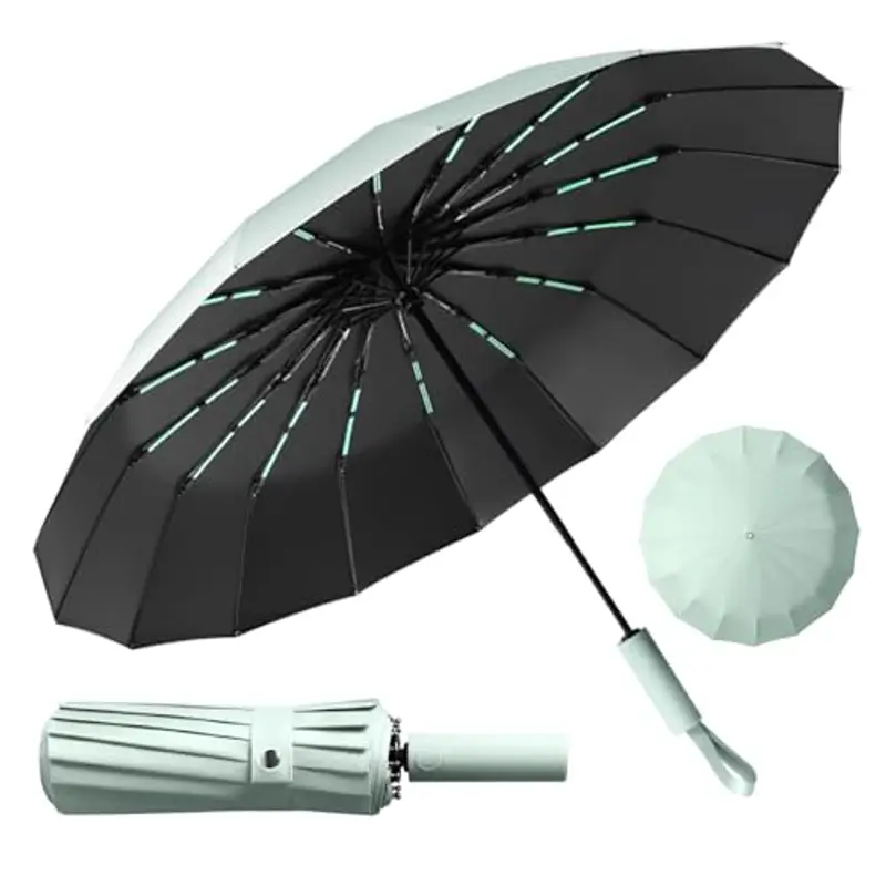 LENDOO Ombrello Pieghevole Antivento,Ombrello Automatico Ombrello Compatto Pieghevole a 16 Costole, Grande Ombrello Tascabile Con Apertura Automatica, Antivento Anti UV