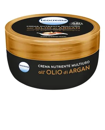 Leocrema - Crema Multiuso all'Olio di Argan, Ideale per Tutta la Famiglia, 48 ore di Idratazione Intensa, 150ml