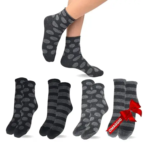 LEON D'ORO Calzini Donna Caldo Cotone Corti 4 paia Calzino Donna senza elastico Moda Made in Italy