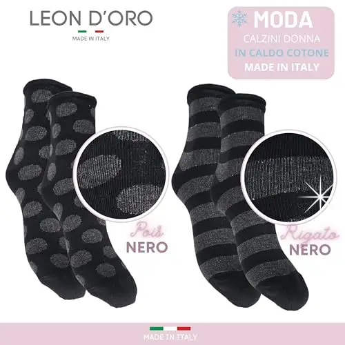 LEON D'ORO Calzini Donna Caldo Cotone Corti 4 paia Calzino Donna senza elastico Moda Made in Italy miniatura 3