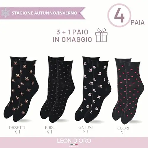 LEON D'ORO Calzini Donna Cotone 3/4 paia, Calzino Donna Corto, Calzini Donna senza elastico Moda Made in Italy miniatura 2