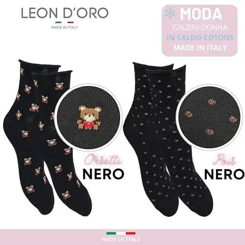 LEON D'ORO Calzini Donna Cotone 3/4 paia, Calzino Donna Corto, Calzini Donna senza elastico Moda Made in Italy miniatura 3