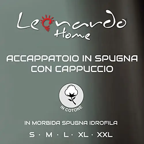 Leonardo Home - accappatoio uomo/donna 100% cotone - accappatoio con Cappuccio in morbida spugna 100% cotone miniatura 3