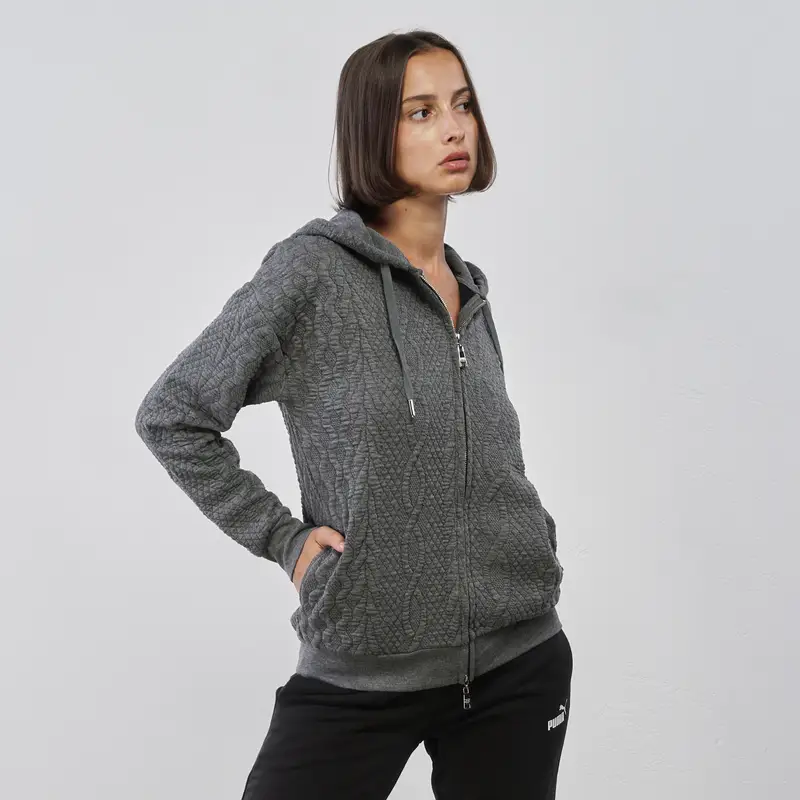 Felpa sportiva grigia da donna effetto lavorato