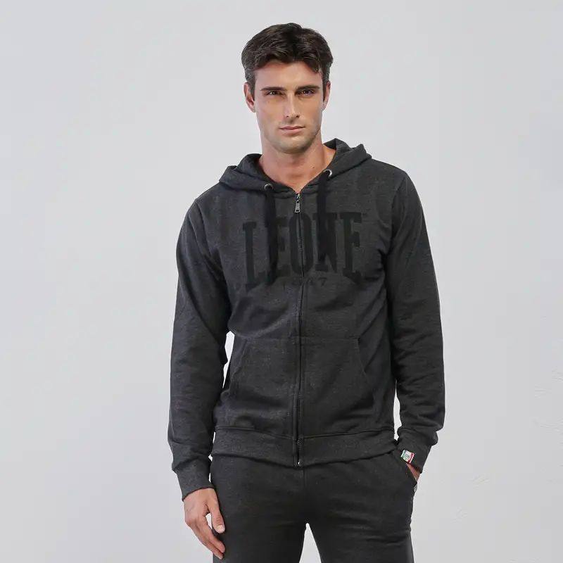 Felpa sportiva grigia da uomo con cappuccio e maxi logo