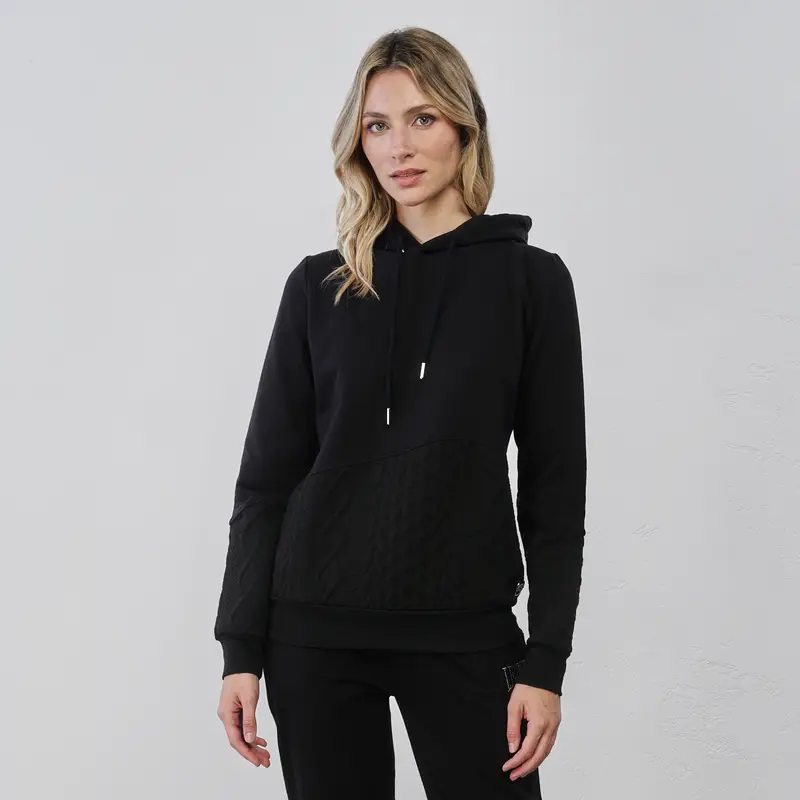 Felpa sportiva nera da donna in tessuto lavorato