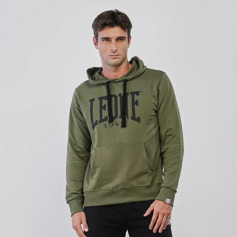 Felpa sportiva verde da uomo con cappuccio e maxi logo