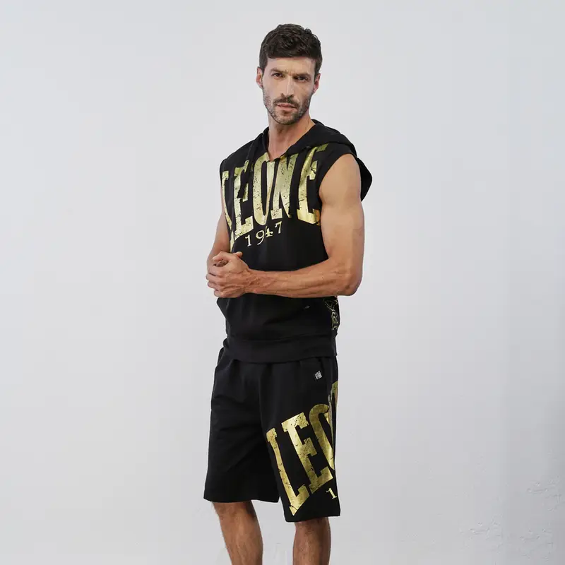 Pantaloncini sportivi neri da uomo con maxi logo