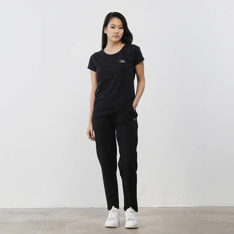 Pantaloni neri sportivi da dionna con tasche e loghi