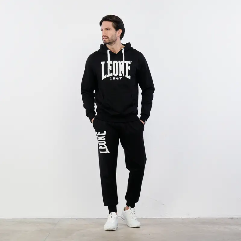 Pantaloni neri sportivi da uomo con logo e polsini