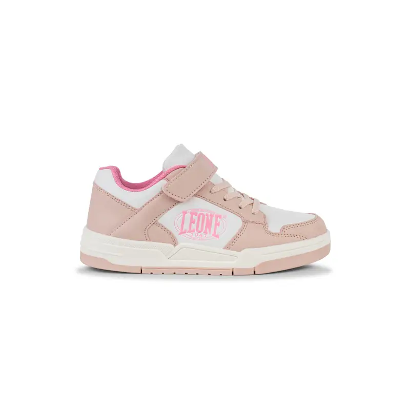 Sneaker basket rosa e bianche da bambina con logo e strappo