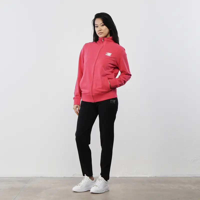 Tuta sportiva da donna nera e fucsia con logo