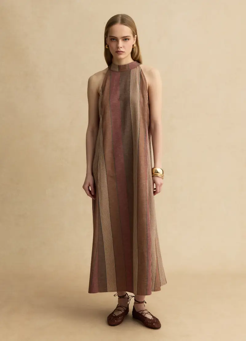 Abito In Misto Viscosa E Lino A Righe Multicolor Relaxed Fit, Donna, Multicolor miniatura 2