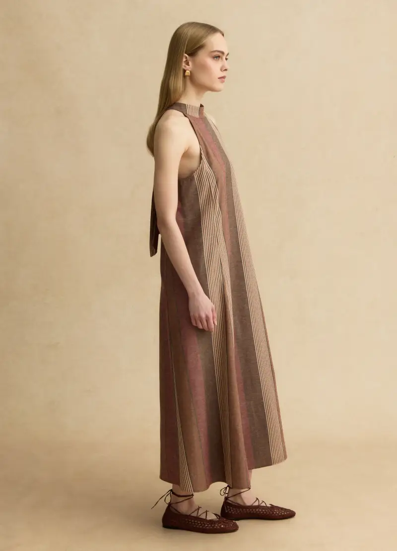 Abito In Misto Viscosa E Lino A Righe Multicolor Relaxed Fit, Donna, Multicolor miniatura 3