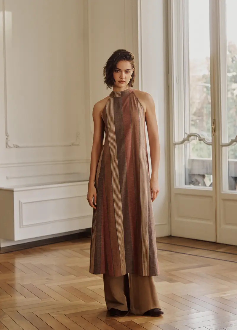 Abito In Misto Viscosa E Lino A Righe Multicolor Relaxed Fit, Donna, Multicolor