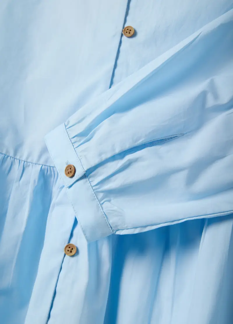 Abito In Puro Cotone Azzurro Regular Fit Deep V, Donna, Azzurro miniatura 2